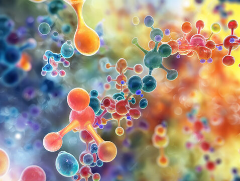 3D illustration of carbohydrate molecules with translucent spherical structures interconnected.
