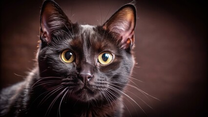 Obraz premium Close-Up Minimalist Photography of a Black Cat with Big Eyes in Studio Lighting