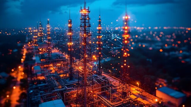 Satellite Communication Hub with Holographic Data Streams and Ample Copy Space in the Sky and Foreground  Advanced Futuristic Technology Visualization