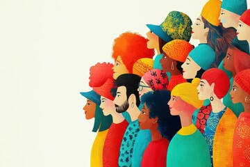 Diverse group embracing fairness, tolerance, and common humanity, flat design illustration