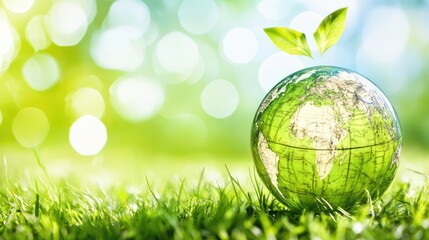 A green Earth with lush forests and clear oceans, floating in a clean, blue sky, symbolizing environmental conservation and sustainability.