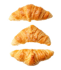 Top view set of brown croissants isolated on white background with clipping path