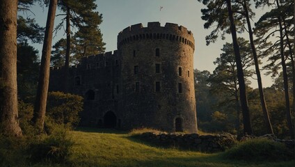 An elegant archer tower framed by blooming flowers adds to the area’s charm