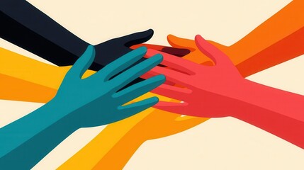 Global hands joined together, symbolizing human rights, integration, and the essence of humanity, flat design illustration