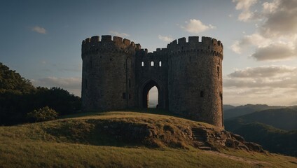 An elegant archer tower illuminated by the morning sun creates a magical ambiance