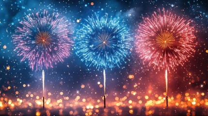 Fototapeta premium creative holiday background celebrating new years eve with vibrant fireworks bursting in the night sky sparkling lights creating a festive atmosphere perfect for seasonal greetings