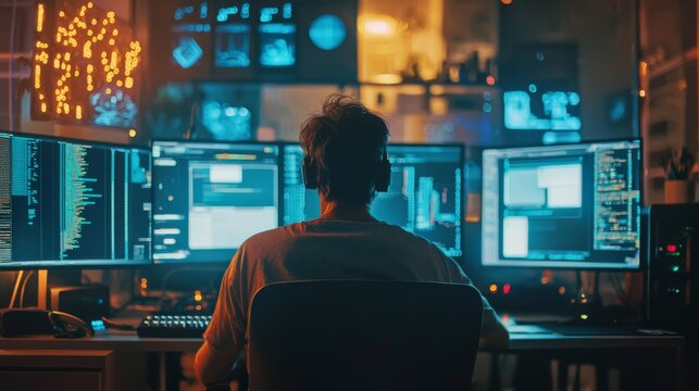 An artist defending their NFT collection with high-tech cybersecurity measures, preventing any theft attempts by sophisticated hackers