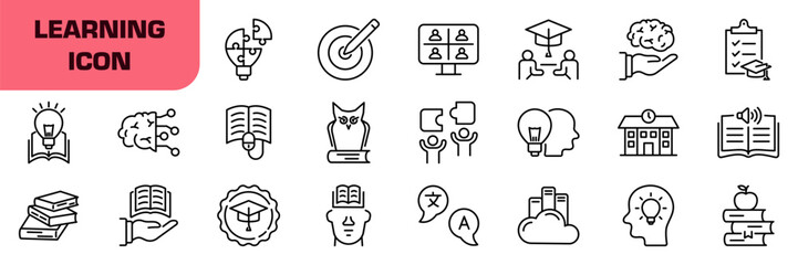 Learning icon set. Linear style.