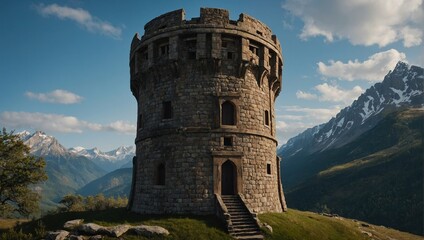 An elegant archer tower with intricate carvings and artwork