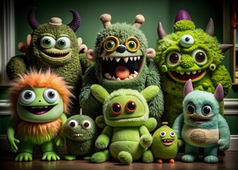 Fototapeta premium Colorful Cartoon Monsters Set - Cute Vector Toys for Kids' Decor and Fun
