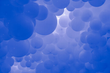 Blue background with flying balloons - clean design, 3d abstract realistic banner.