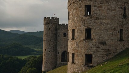 An enchanting archer tower illuminated by moonlight