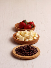 menu snack ingredient photo chocolate chips strawberry walnut cheese dessert sweet food kitchen set