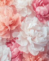 Fototapeta premium Soft pastel peonies in full bloom, delicate floral background, pink and white flowers, romantic wedding decor, springtime beauty, feminine floral arrangement, nature-inspired elegance, greeting card 