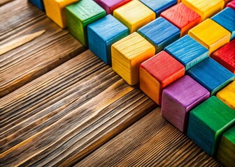 Obraz premium Colorful Wooden Blocks on Vintage Table - Diversity Concept and Copyspace