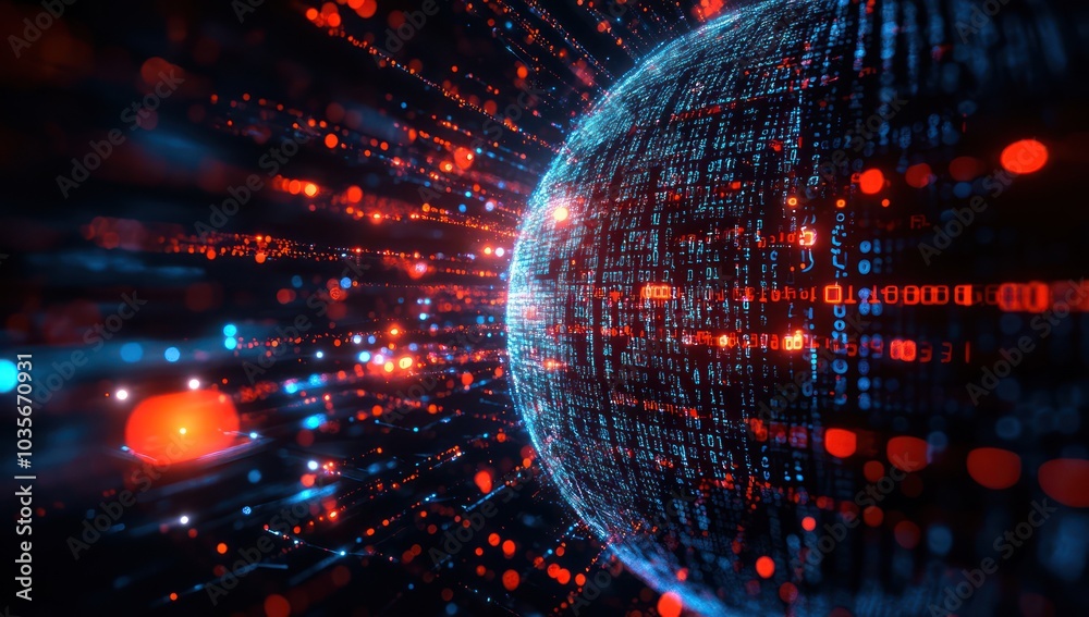 Aufkleber digital sphere with streaming binary code and light trails
