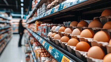 Fresh Eggs on Shelves in a Grocery Store