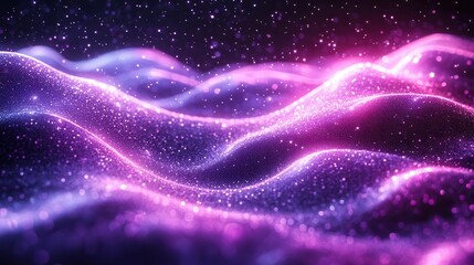 Fototapeta premium digital swirling waves of purple particles illuminated by sparkling dots and stars creating an ethereal mesmerizing background that feels dynamic and hightech perfect for futuristic themes