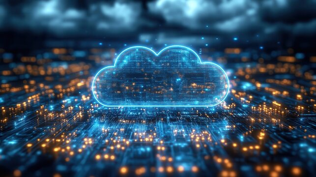 digital web interface showcasing futuristic hologram technologies and cloud computing representing innovation and modern informational technology