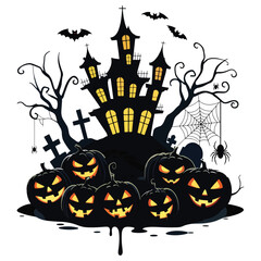Creepy Halloween Vector Haunted House and Spooky Webs