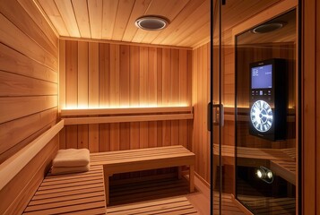 _ . Electric Sauna A modern sauna powered by electric heaters, o