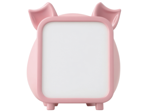 A cute pink pig-shaped display with a blank surface, perfect for personalization or as a decorative item.