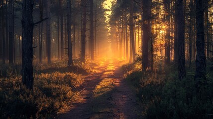 Golden Light Path Through the Forest