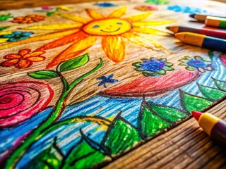 Wooden Crayon Board Sketch - Simple Doodle Illustration for Creative Projects