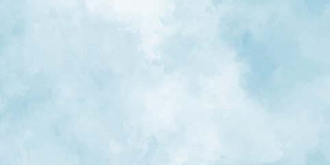 Abstract background with panorama of blue sky and white cloud nature design. horizon spring morning sky with clouds background. hand painted watercolor shades sky clouds.