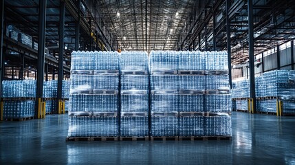 Water Bottle Storage in Industrial Warehouse