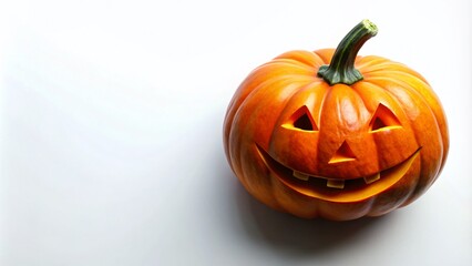 Obraz premium Creepy Smiling Pumpkin Jack-o'-Lantern Halloween Decor Isolated on White Background for Spooky Seasonal Themes