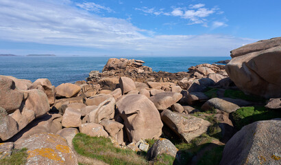 Lighthouse of Ploumanac'h at the red granite cost,  Côtes d'Armor, Brittany, France