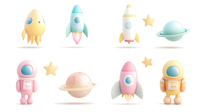 Colorful Collection of Space-Themed Toys on a Transparent Background Generative AI - Powered by Adobe