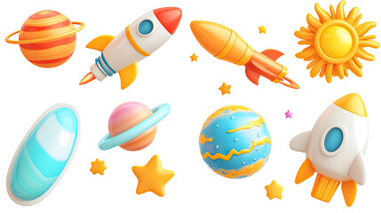 Colorful Space-Themed Objects on Transparent Background Generative AI