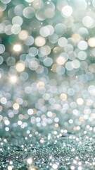 Christmas festive silver green background with glitter sparkle, bokeh effect for greeting card Merry Christmas and Happy New Year. Winter collection holiday seasonal illustrations in realistic style.