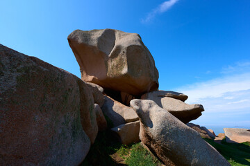 spectacular rock formation at the red granite cost next to Ploumanac, Côtes d'Armor, Brittany, France