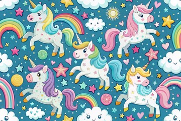Obraz premium Cute Cartoon Unicorns Pattern for Kids' Decor and Apparel Design