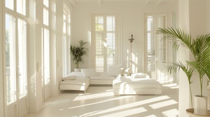 Minimalist sunroom, soft lighting