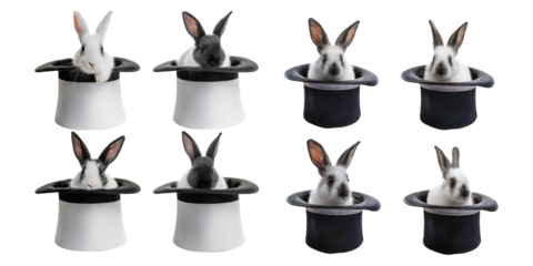 Magical Rabbits in Hats for Fun and Whimsy, PNG set collection, isolated on transparent background