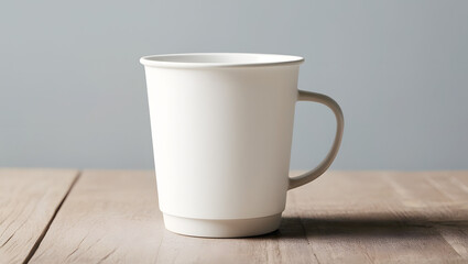 Obraz premium Minimalist White Ceramic Mug on Wooden Table