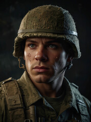 Naklejka premium Blick in die Ungewissheit: Ein Soldat zwischen Pflicht und Gefahr