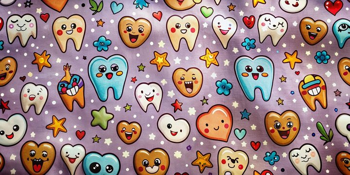 Cute Hand-Drawn Tooth Seamless Pattern for Medical Decor - Vector Illustration
