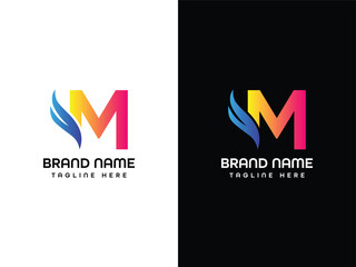 M letter Leaf Logo Aeroplane logo Design  Template