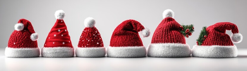 Naklejka premium Isolated white background with red santa claus christmas hats