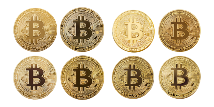 Bitcoin Coins Collection on Isolated Background, PNG set collection, isolated on transparent background