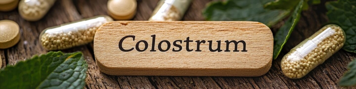 jar and pills of colostrum on the table. Selective focus