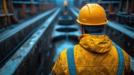 engineer examining a concrete drainage pipe and manhole water system at an underground construction site showcasing dedication and expertise in a professional environment