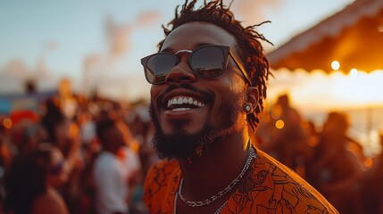 An outdoor party with friends features a young man dancing.