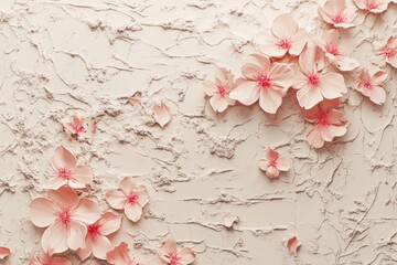 A dynamic, textured appearance is created by incorporating stucco reliefs and sakura flowers at different stages of bloom