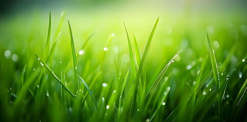 Obraz premium Dewdrops on Lush Green Grass